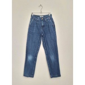 Madewell Baggy Straight Leg Jeans Dark Blue Wash Pleated Edition Size 24